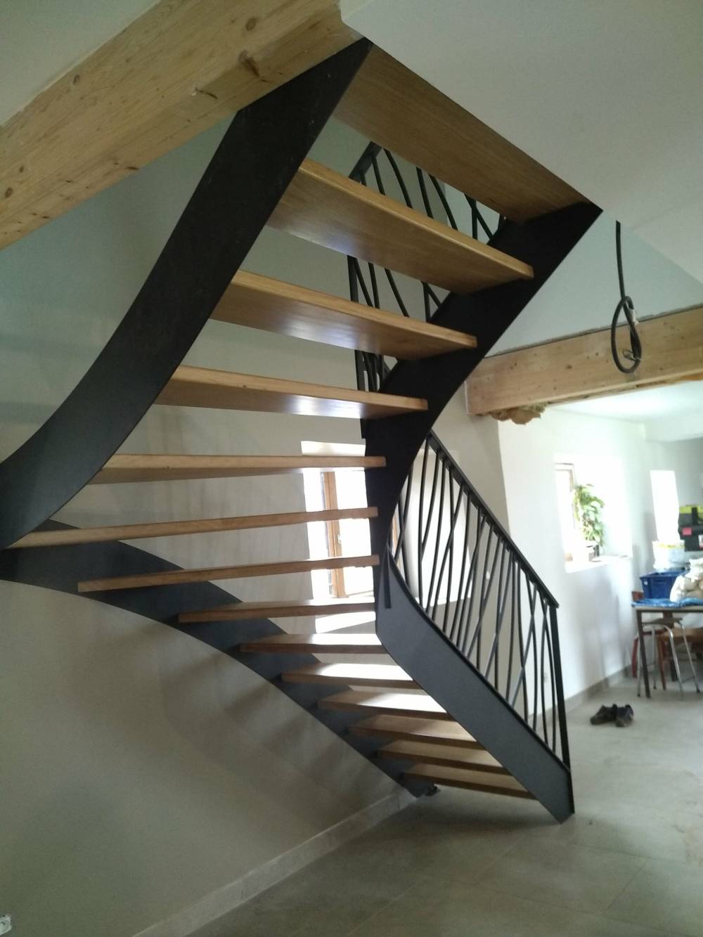 escalier metal chene